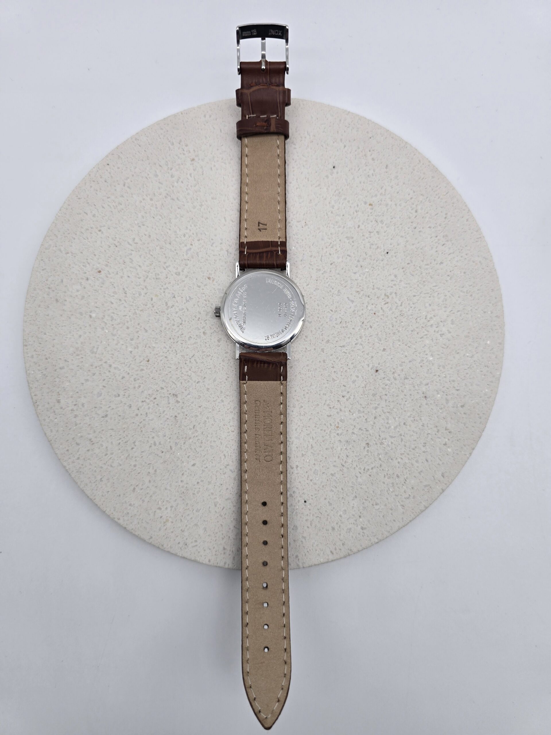 TIFFANY & CO. Atlas - srebrny zegarek vintage na brązowym pasku, 30mm, srebro 925 - obrazek 4