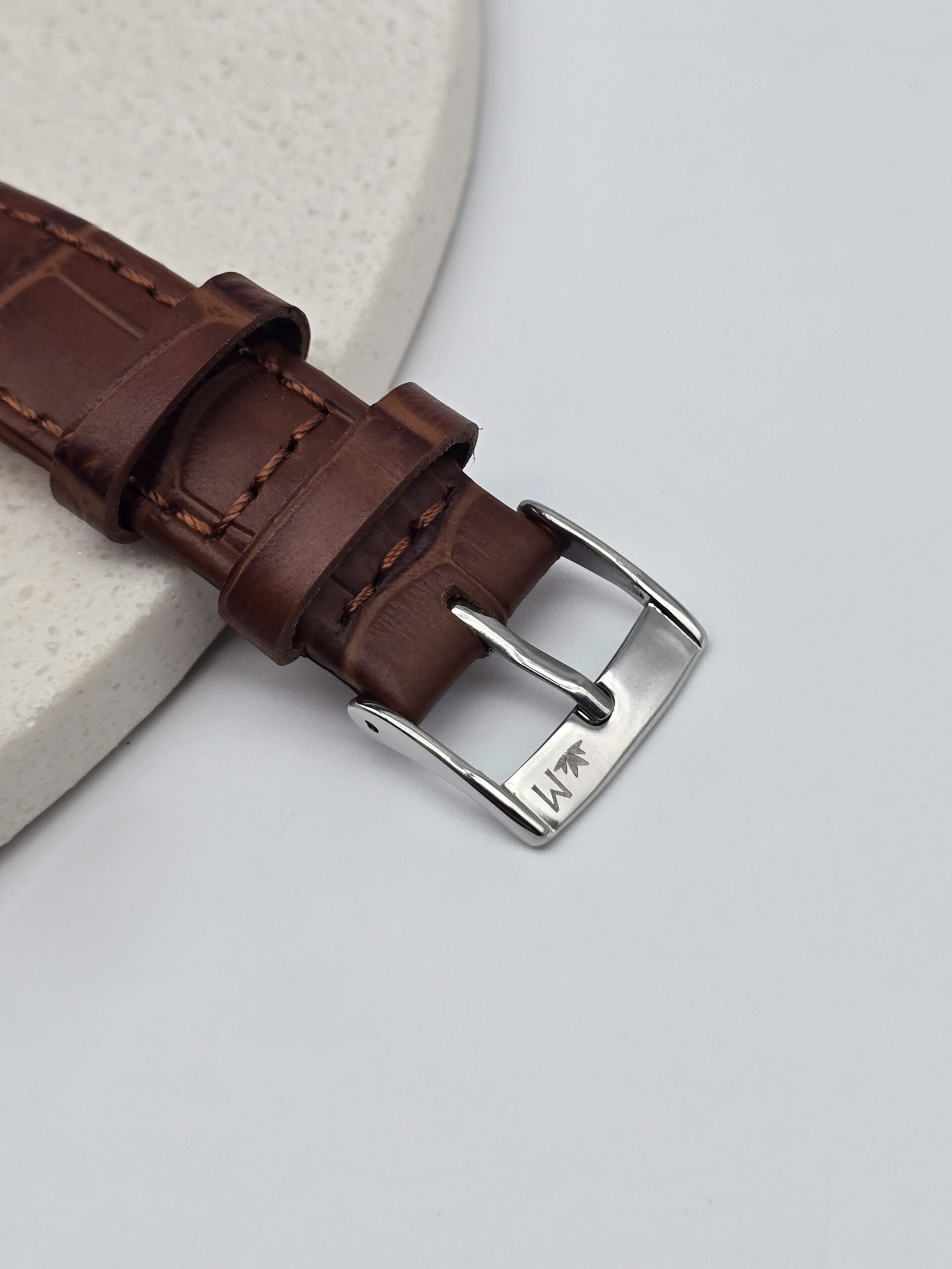 TIFFANY & CO. Atlas - srebrny zegarek vintage na brązowym pasku, 30mm, srebro 925 - obrazek 5