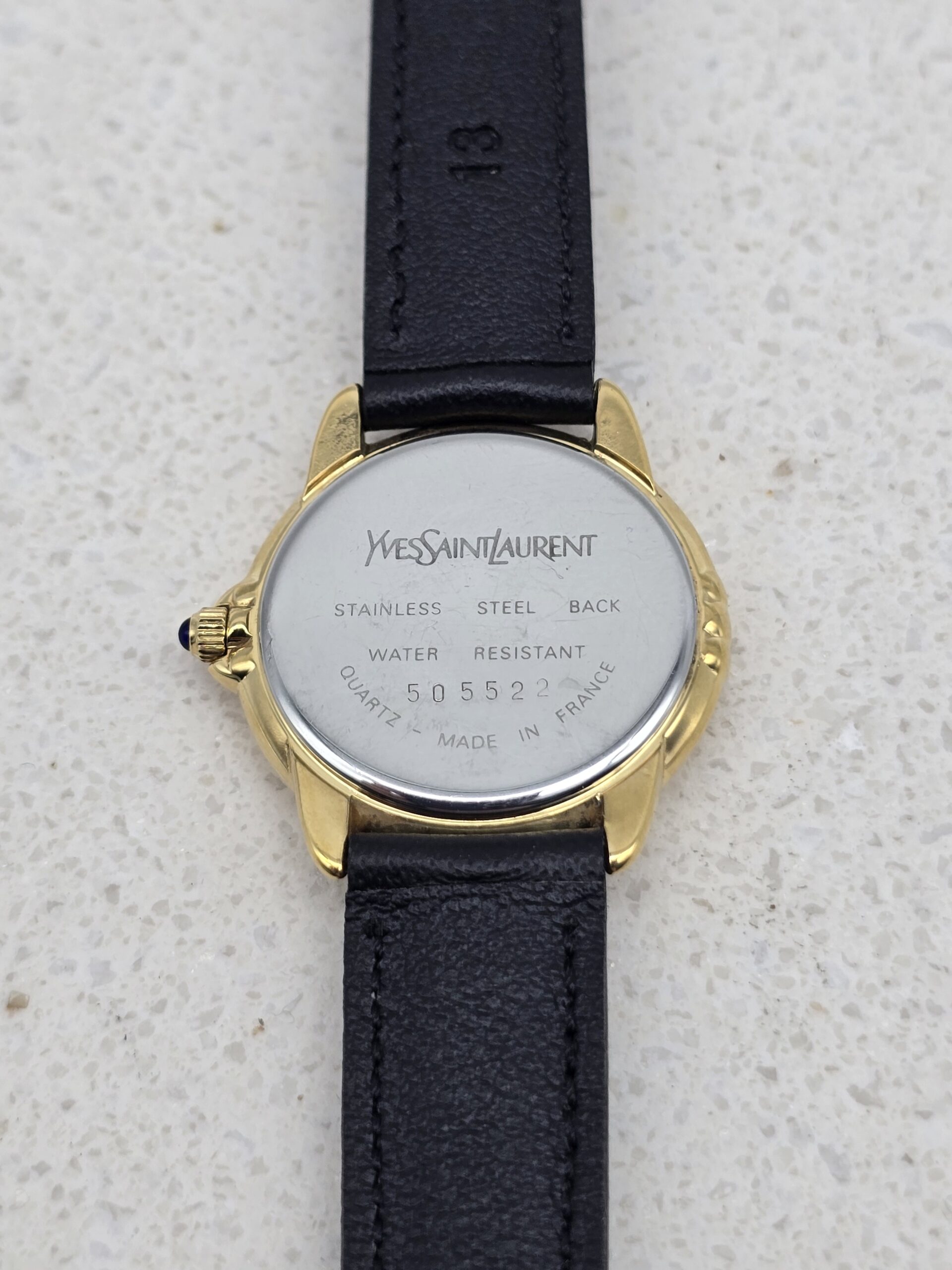 YVES SAINT LAURNET - zegarek vintage na czarnym pasku, złota koperta - obrazek 3