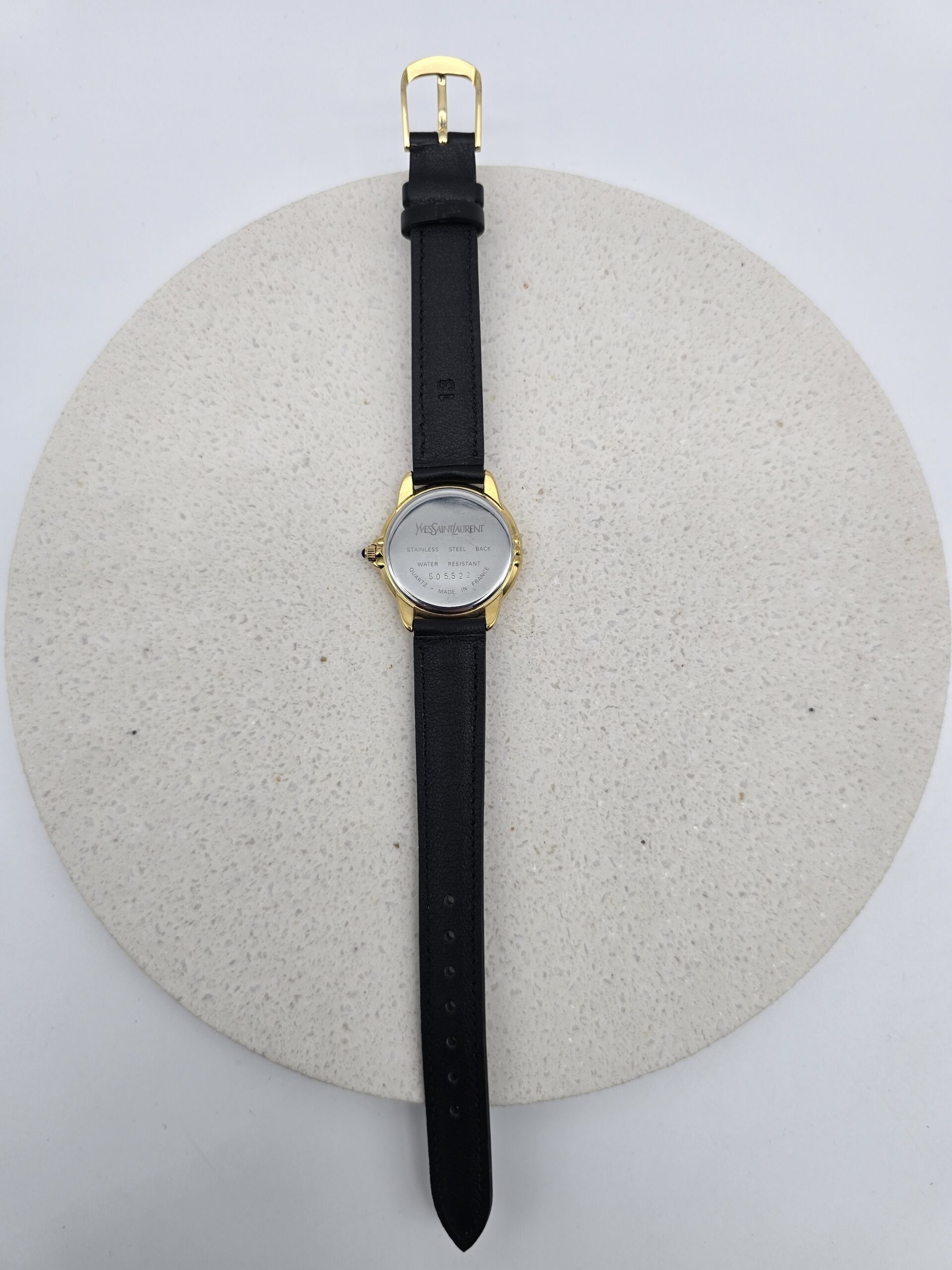 YVES SAINT LAURNET - zegarek vintage na czarnym pasku, złota koperta - obrazek 5