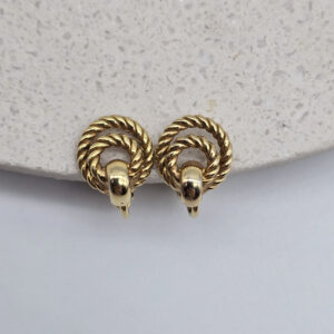 CHRISTIAN DIOR - małe, złote klipsy vintage, pleciony wzór, lekkie