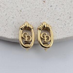 CHRISTIAN DIOR - złote klipsy vintage, logo CD