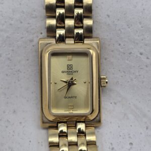 GIVENCHY - złoty zegarek vintage na bransolecie, prostokątna koperta