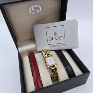 GUCCI 1800L - zegarek vintage na bransolecie, dwa wymienne paski, komplet z pudełkiem