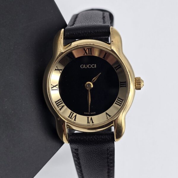 GUCCI 5100L - zegarek vintage, czarny pasek, czarna tarcza, swiss made