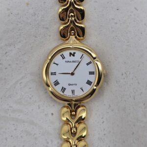 NINA RICCI - złoty zegarek vintage na bransolecie, oryginalne pudełko