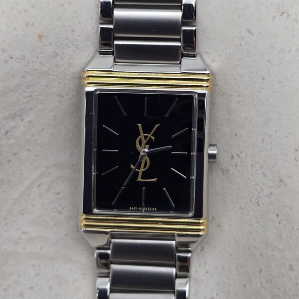YVES SAINT LAURENT - prostokątny zegarek vintage na bransolecie
