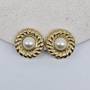 CHRISTIAN DIOR - złote okrągłe klipsy vintage z perłą