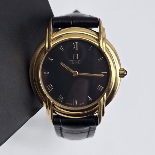 FENDI - złoty zegarek vintage z czarną tarczą