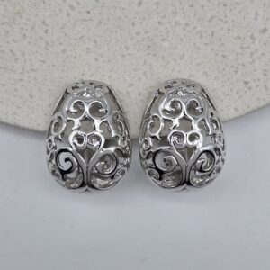 YSL - srebrne klipsy vintage z ażurowym motywem