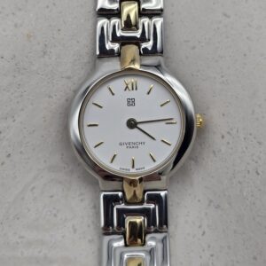 GIVENCHY - srebrno-złoty zegarek vintage na bransolecie