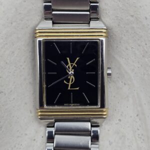 YSL - srebrny zegarek vintage z prostokątną kopertą