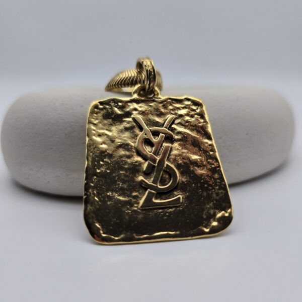 YSL - złoty naszyjnik vintage z zawieszką pozłacaną 24k złotem zawieszka od dołu