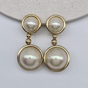 CHRISTIAN DIOR - złote wiszące klipsy vintage z perłami