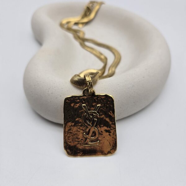 YSL - złoty naszyjnik vintage z zawieszką pozłacaną 24k złotem