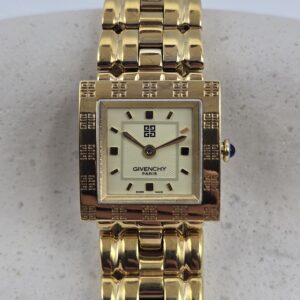 GIVENCHY Apsaras - kwadratowy złoty zegarek vintage na bransolecie