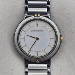 YVES SAINT LAURENT - srebrny zegarek vintage na bransolecie