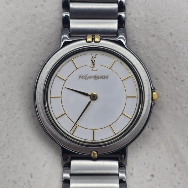 YVES SAINT LAURENT - srebrny zegarek vintage na bransolecie