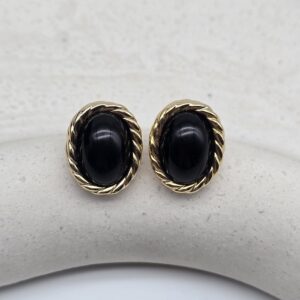 CHRISTIAN DIOR - owalne złote klipsy vintage z czarnym oczkiem