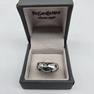 YSL - srebrny pierścionek vintage z kryształkami w pudełku