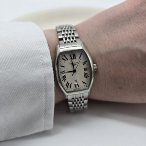 LONGINES EVIDENZA - srebrny zegarek vintage na bransolecie na ręce