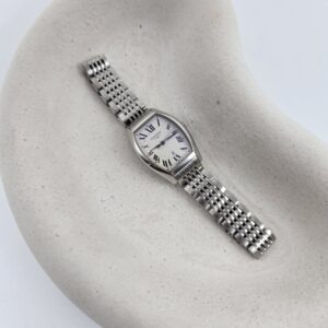 LONGINES EVIDENZA - srebrny zegarek vintage na bransolecie widok od góry