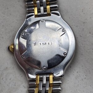 MUST DE CARTIER 21 - srebrno-złoty zegarek vintage na bransolecie zbliżenie na tył