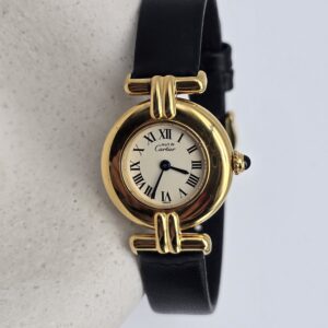 CARTIER - złoty delikatny zegarek vintage widok na przód