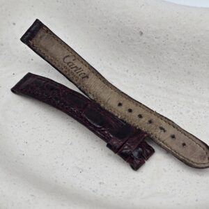 CARTIER - złoty delikatny zegarek vintage oryginalny pasek bordowy