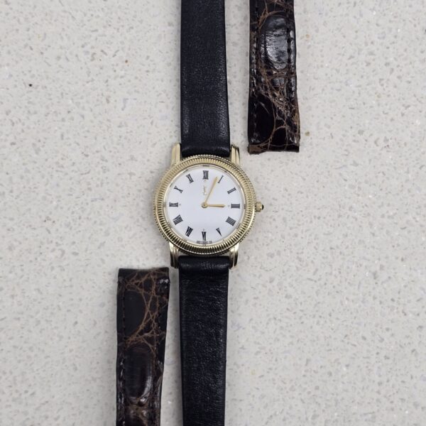 YSL - klasyczny złoty zegarek vintage na czarnym pasku zestaw pasków