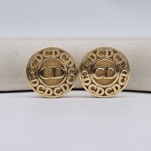 CHRISTIAN DIOR - okrągłe złote klipsy vintage z monogramem