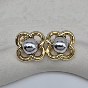 CHRISTIAN DIOR - srebrno-złote klipsy vintage w kształcie kwiatów