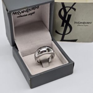 YSL - srebrny pierścionek vintage z kryształkami