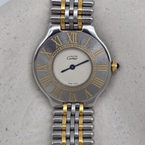 MUST DE CARTIER 21 - srebrno-złoty zegarek vintage na bransolecie