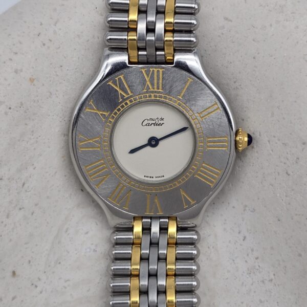 MUST DE CARTIER 21 - srebrno-złoty zegarek vintage na bransolecie