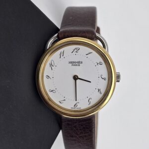 HERMÈS ARCEAU - zegarek vintage na brązowym pasku