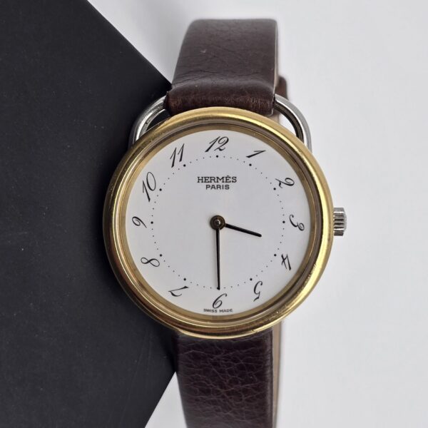 HERMÈS ARCEAU - zegarek vintage na brązowym pasku