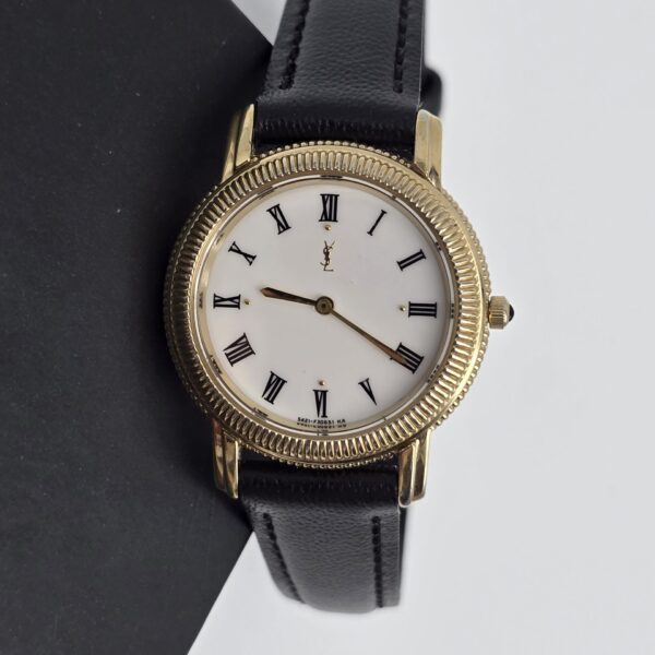 YSL - minimalistyczny zegarek vintage na czarnym pasku