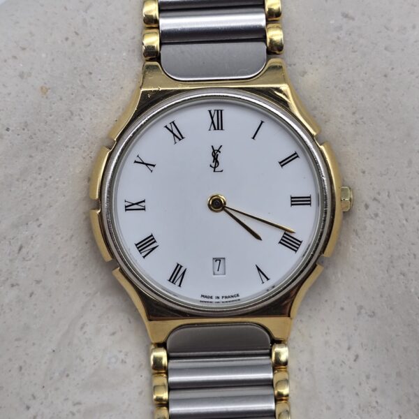 YSL - minimalistyczny zegarek vintage na bransolecie z datownikiem