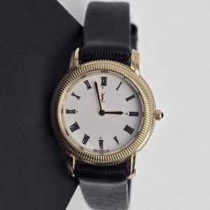 YSL - klasyczny złoty zegarek vintage na czarnym pasku