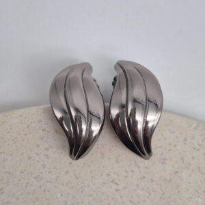 CHRISTIAN DIOR - srebrne klipsy vintage z motywem liścia