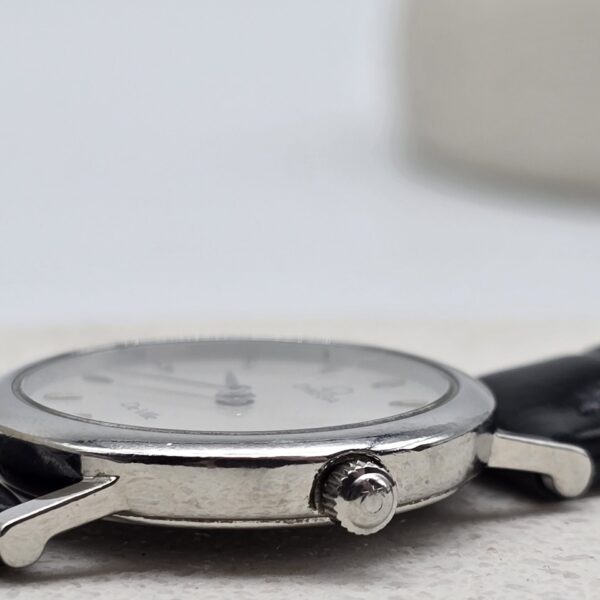 OMEGA De Ville - srebrny zegarek vintage na czarnym pasku koronka