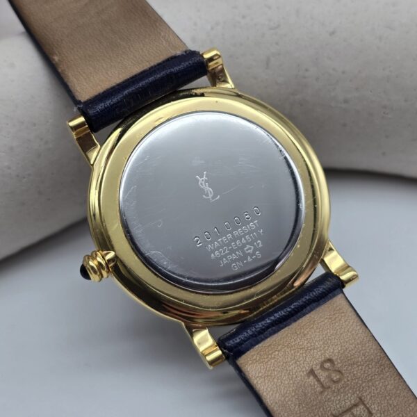 YSL - duży zegarek vintage z granatowymi wstawkami zoom tył