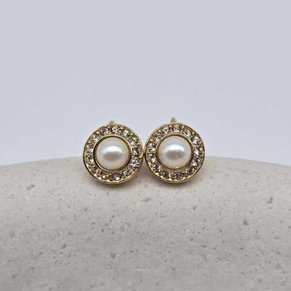DIOR - malutkie klipsy vintage z perłą i kryształkami