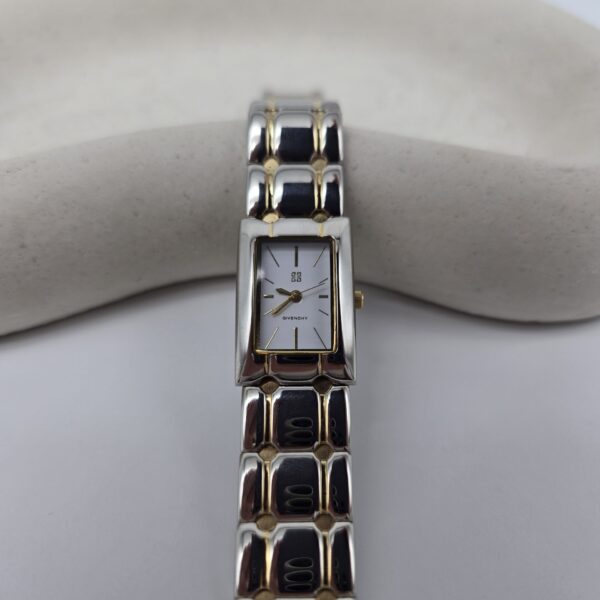 GIVENCHY - prostokątny zegarek vintage ze złotymi wstawkami