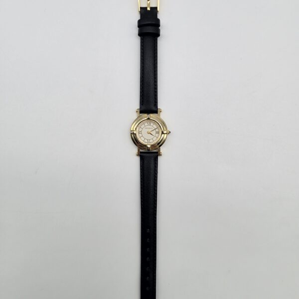 YSL - złoty zegarek vintage na czarnym pasku cały przód