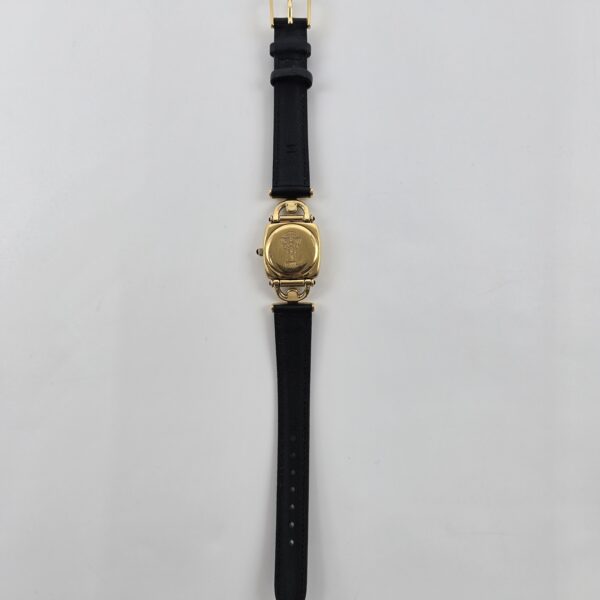 GUCCI - pozłacany zegarek vintage na czarnym pasku cały tył