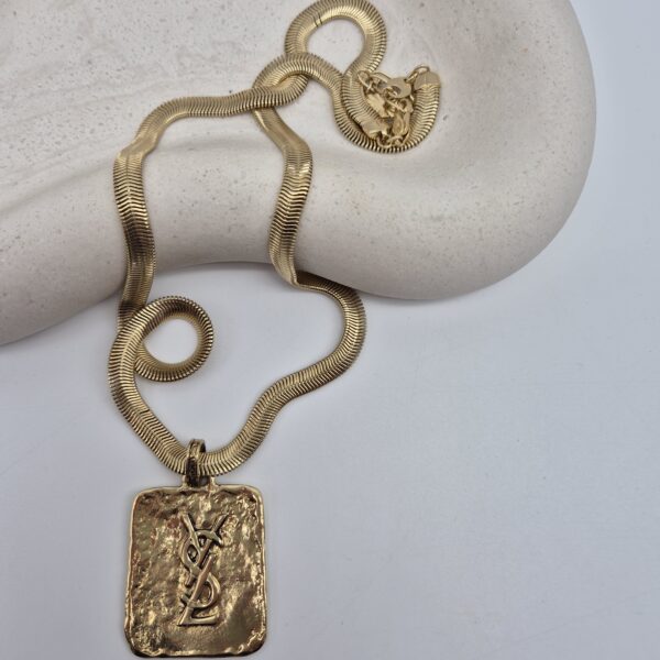 YSL - pozłacany naszyjnik vintage z blaszką dodatkowe