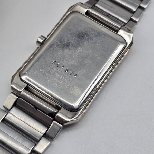 YSL - prostokątny zegarek vintage z jasną tarczą z tyłu