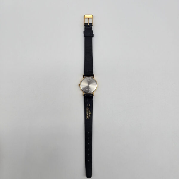 LONGINES - minimalistyczny zegarek vintage na czarnym pasku cały tył